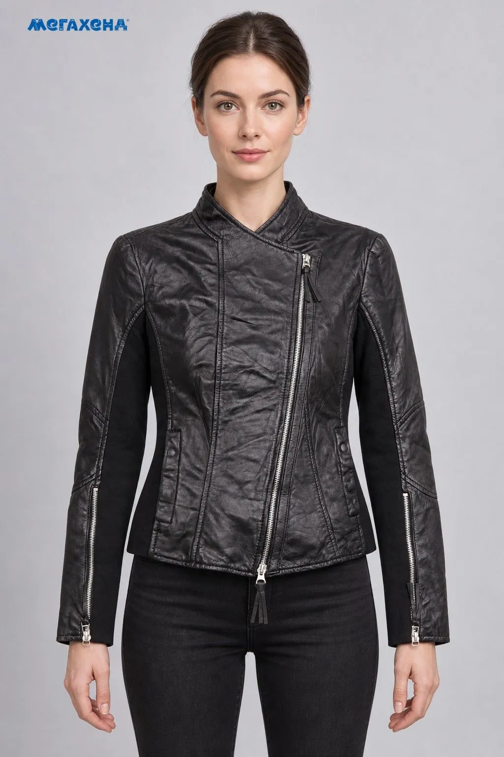 Чёрная кожаная куртка COCKTAIL на молнии, размер 40 (XS)